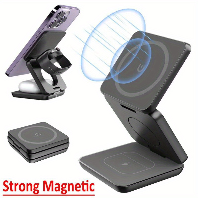 Smartwatch Watches For Iphone - 折りたたみ式3in1急速ワイヤレス充電器、iPhone 16/15/14/13/12、Apple Watch 10/9/8/7/6/5/4/3/SE、AirPods 3/2/Pro対応 マグネット式充電