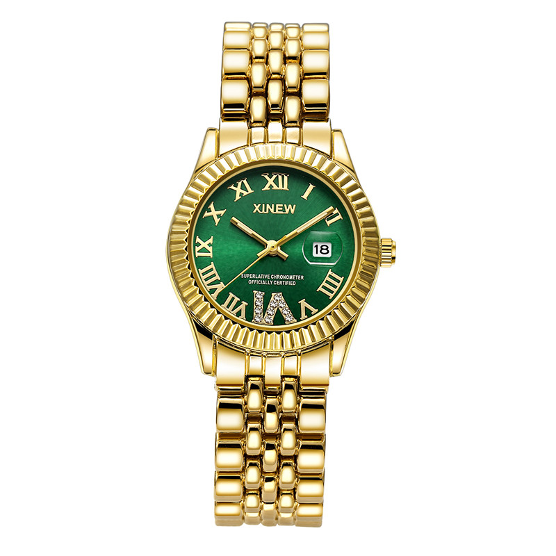 Minimalist Thin Watch - レディースビッグブランドゴールデン腕時計女性ガールズカジュアル合金バンドシンプルな Dourado 日付クォーツ時計グリーンレロジオ Feminino ファッション