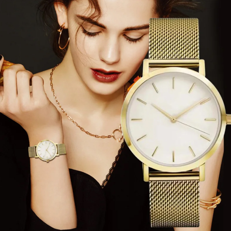 Minimalist Thin Watch - トップブランドの女性の腕時計高級メタルメッシュシンプルなクォーツ時計ファッションエレガントなローズゴールドレディース腕時計時計リロイ Mujer