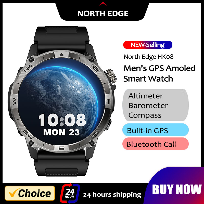 Altimeter Compass Watch - ノースエッジ-GPSスマートスポーツウォッチ,Bluetooth通話,高度気圧計,コンパス,IP68防水,1.43インチAMOLEDディスプレイ