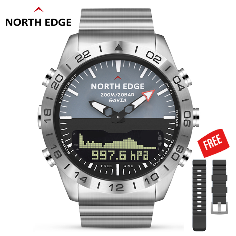 Altimeter Compass Watch - 男性ダイビングスポーツデジタル腕時計メンズ腕時計ミリタリーアーミーラグジュアリーフルスチールビジネス防水100メートル高度計コンパス North Edge