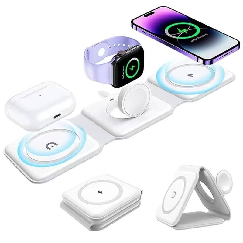 Smartwatch Watches For Iphone - 3-in-1 磁気折りたたみ式ワイヤレス充電器、15W急速充電、USB Type-C、携帯電話、時計、イヤホン用
