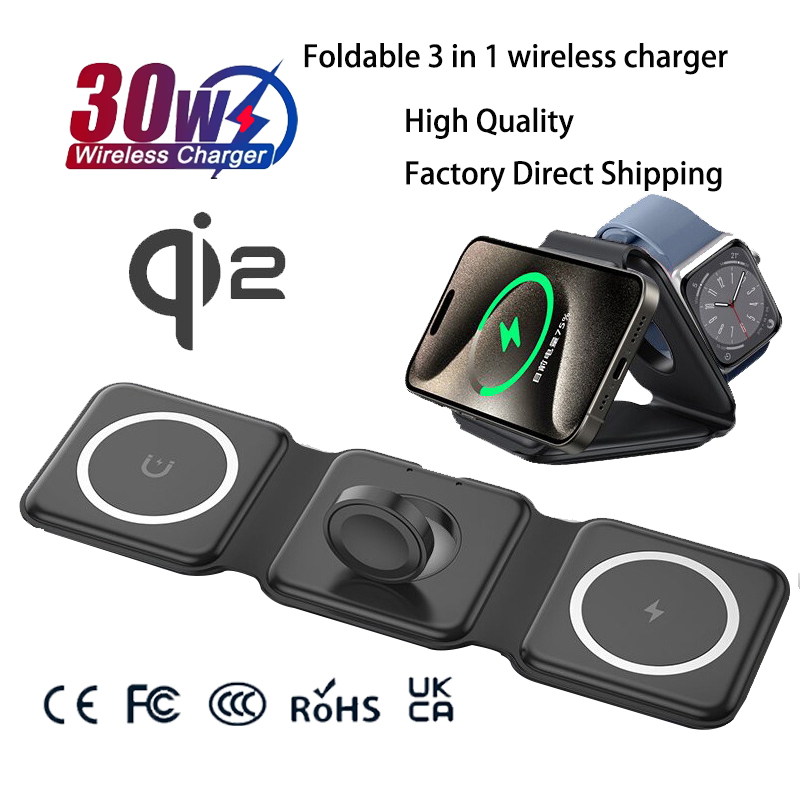 Smartwatch Watches For Iphone - ユニバーサルQi2磁気折りたたみ式充電ステーション、iPhone、Samsung、Xiaomi、OPPO対応3in1ワイヤレス充電器