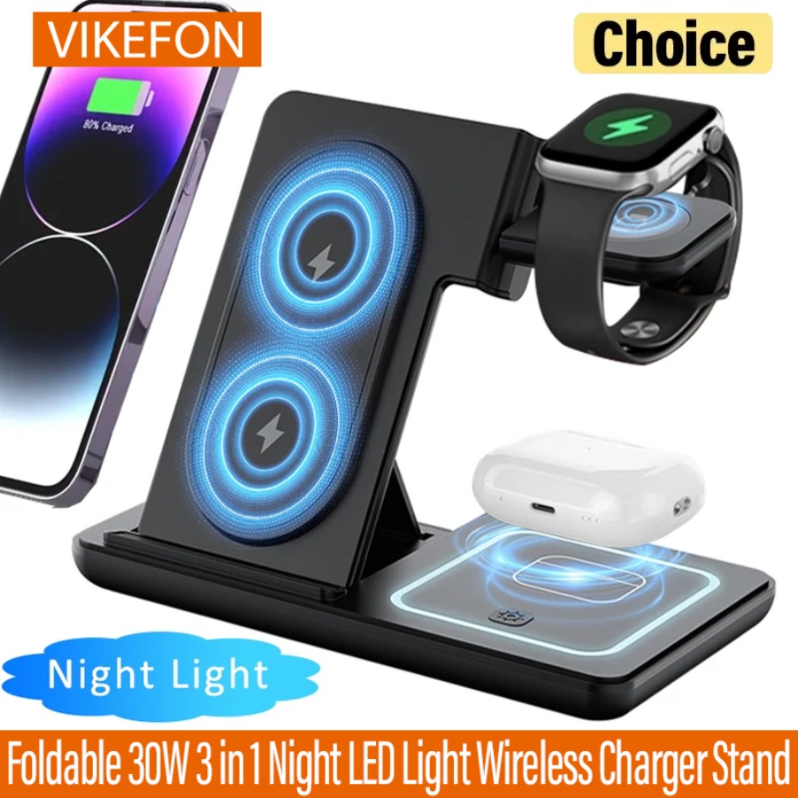 Smartwatch Watches For Iphone - 3in1折りたたみ式ナイトLEDライトワイヤレス充電スタンド iPhone Samsung Apple Watch 2-8