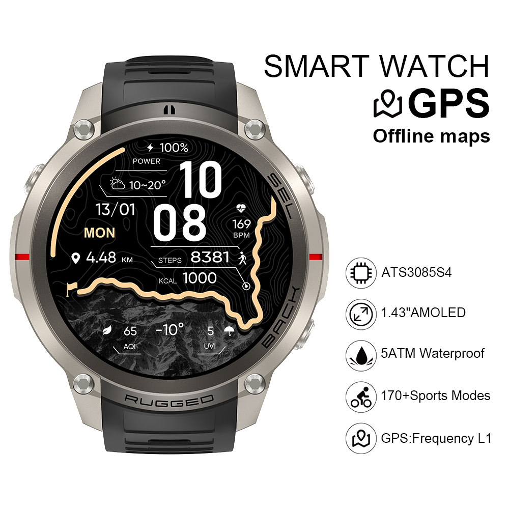 Smartwatch Watches Smart - 2026 DM59 スマートウォッチ オフラインマップ内蔵 GPS 1.43インチ