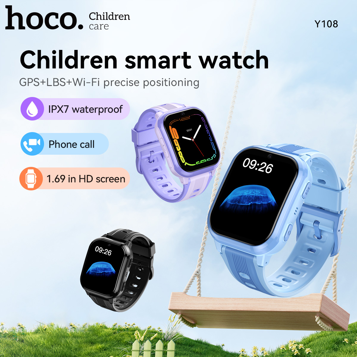 Smartwatch Watches Boys - HOCO Y108 1.69インチHD液晶曲面タッチスクリーンキッズスマートウォッチGPS LBS WIFI位置追跡4G SIMカード対応通話機能付き腕時計（女の子/男の子向け）