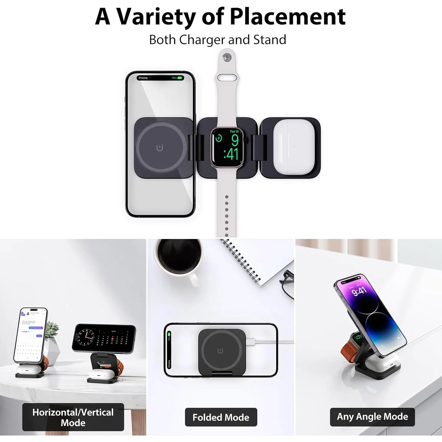 折りたたみ式3in1急速ワイヤレス充電器、iPhone 16 - Smartwatch Watches For Iphone のレビューと価格