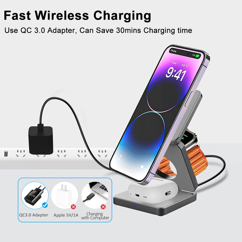 ワイヤレス充電器 3 in 1 折りたたみ式磁気ワイヤレス充 - Smartwatch Watches For Iphone のレビューと価格