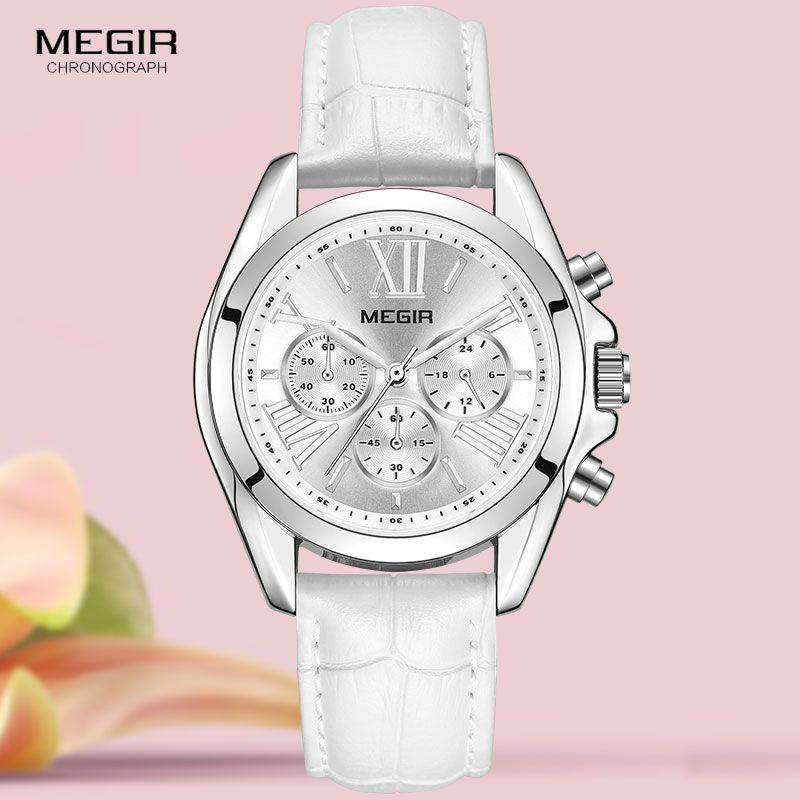 Megir2019-レディースレザーウォッチ,クロノグラフ付 - Minimalist Thin Watch のレビューと価格