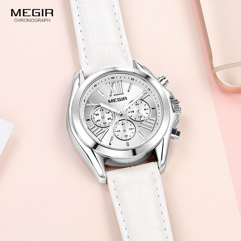 Megir2019-レディースレザーウォッチ,クロノグラフ付 - Minimalist Thin Watch のレビューと価格