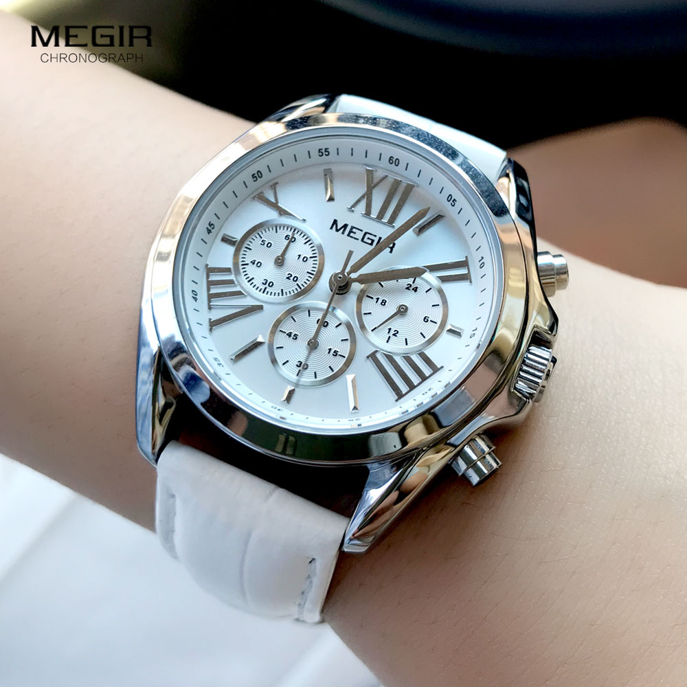 Megir2019-レディースレザーウォッチ,クロノグラフ付 - Minimalist Thin Watch のレビューと価格