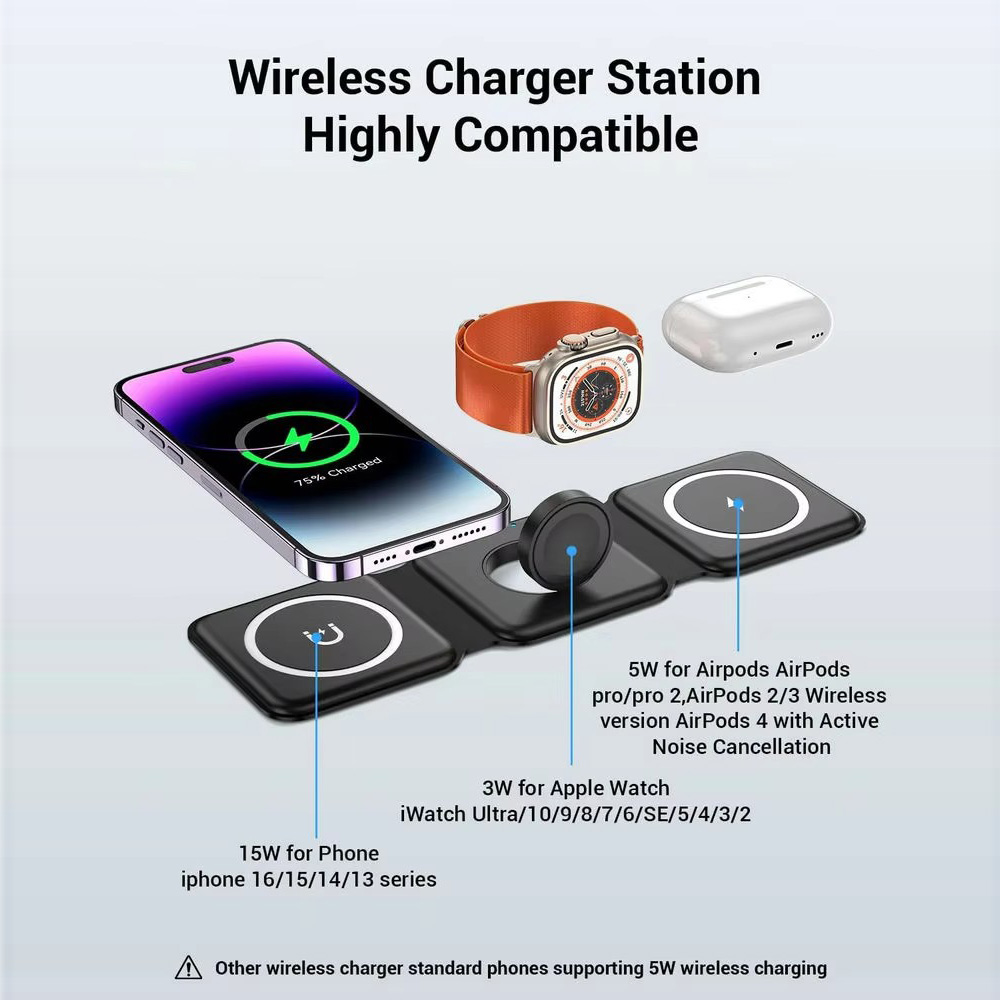 3-in-1 磁気折りたたみ式ワイヤレス充電器、15W急速充 - Smartwatch Watches For Iphone のレビューと価格