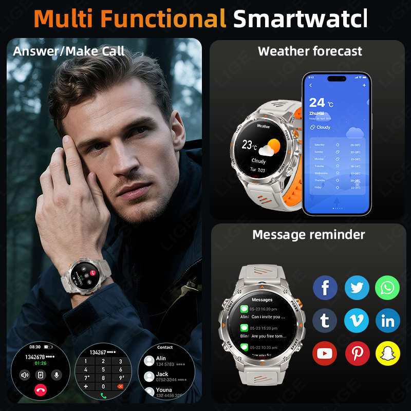 LIGE 頑丈な GPS 追跡スマートウォッチ男性 LED  - Smartwatch Watches Smart のレビューと価格