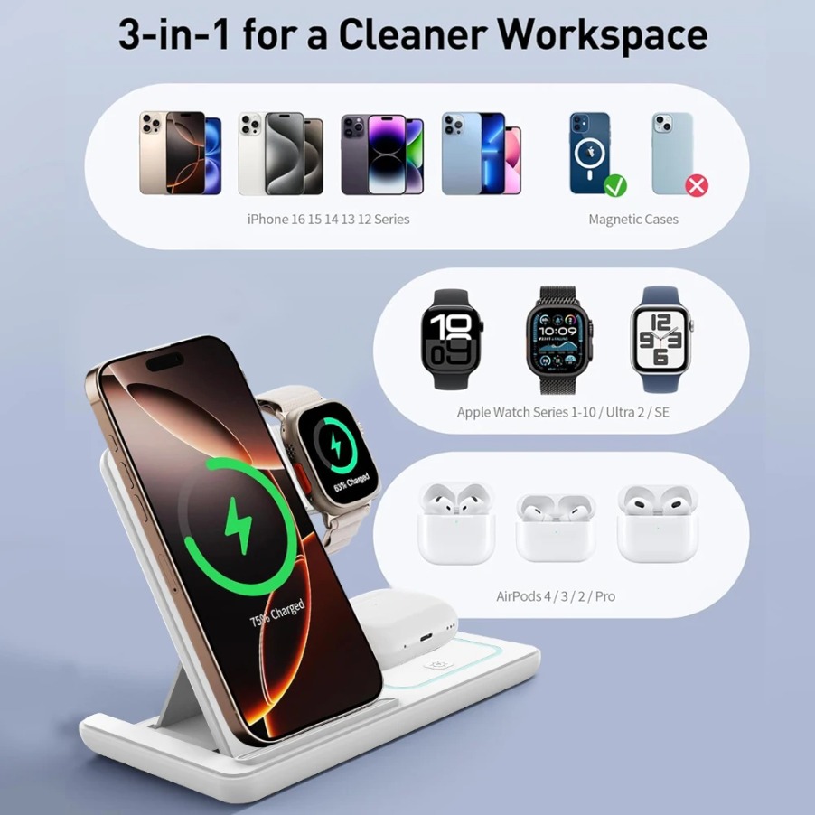 3in1折りたたみ式ナイトLEDライトワイヤレス充電スタンド - Smartwatch Watches For Iphone のレビューと価格