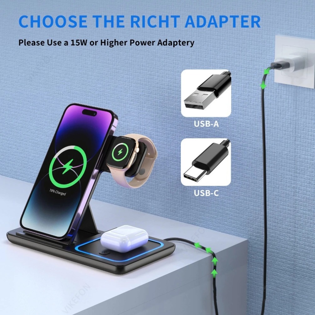 折りたたみ式3in1ワイヤレス充電ステーション iPhone - Smartwatch Watches For Iphone のレビューと価格