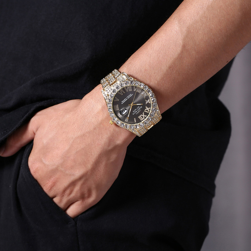 メンズクォーツ腕時計、高級スチールバンド、フルダイヤモンド、 - Smartwatch Luxury Watches For Men のレビューと価格