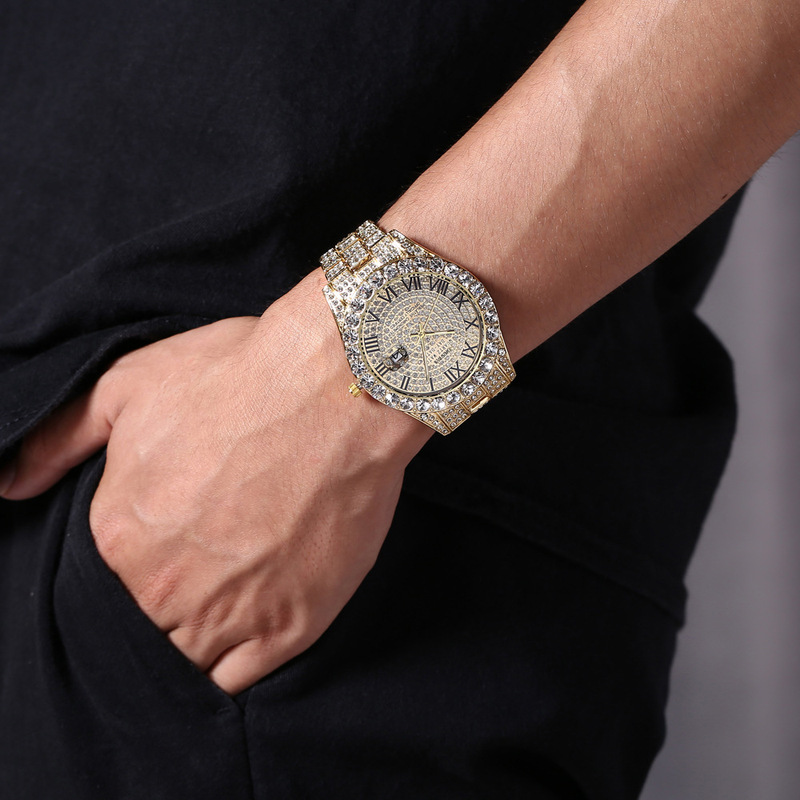 メンズクォーツ腕時計、高級スチールバンド、フルダイヤモンド、 - Smartwatch Luxury Watches For Men のレビューと価格
