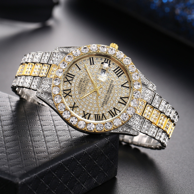 メンズクォーツ腕時計、高級スチールバンド、フルダイヤモンド、 - Smartwatch Luxury Watches For Men のレビューと価格