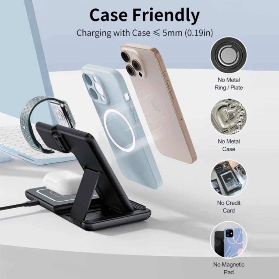 ナイトLEDライト付き3in1ワイヤレス充電器 折りたたみ式 - Smartwatch Watches For Iphone のレビューと価格
