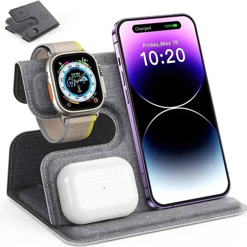 3 in 1 ファブリック製ワイヤレス充電ステーション 折り - Smartwatch Phone Watches のレビューと価格