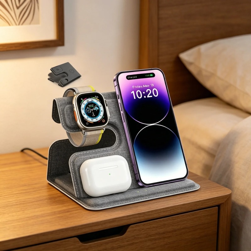 3 in 1 ファブリック製ワイヤレス充電ステーション 折り - Smartwatch Phone Watches のレビューと価格
